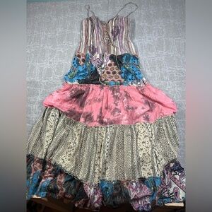 Daytrip Y2K Patch Work Colorful Boho Lagenlook Maxi Sun Dress Size Small